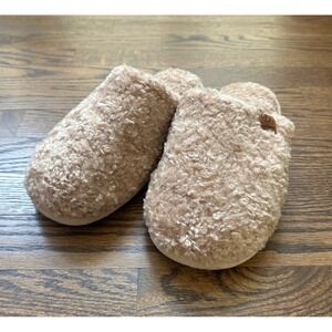 EverFoams Teddy Fleece Slippers Women 7-8 Beige Plush Cozy Sherpa House Shoes
